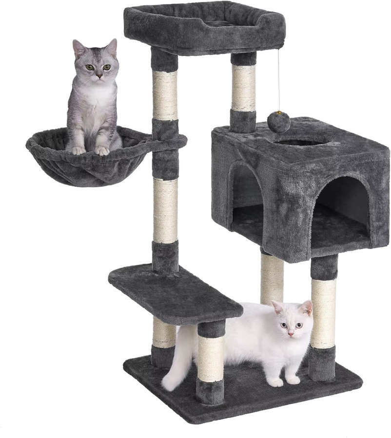 Dogat Katzenbaum Grau mit 7 Säulen, Katzenhaus und Hängematte, Höhe: 100 cm - Bild 3