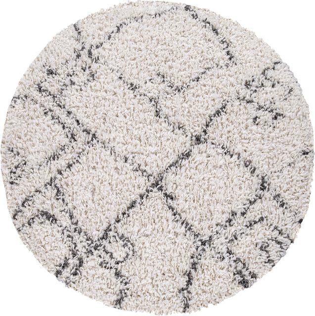 Shaggy-Teppich Kalea in Beige mit Rautenmuster, rund, Durchmesser: 80 cm - Bild 1