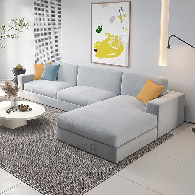 A Family Of Home Textiles Sofakissenbezug aus Stretch-Plüsch für L-förmige Sofas, rutschfest und waschbar, Hellgrau - Bild 1