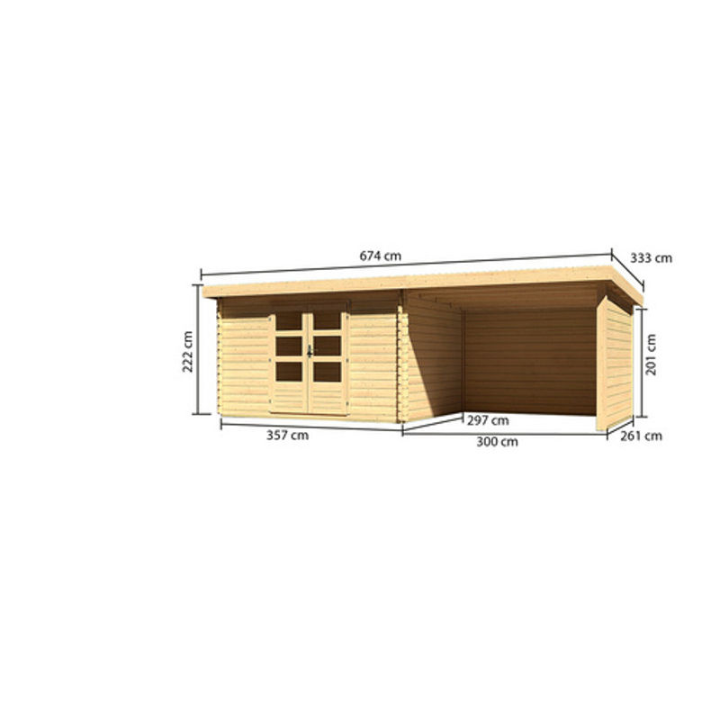 Karibu Gartenhaus Bastrup 3 aus Holz in Beige B/H/T: 640 x 222 x 297 cm - Bild 2