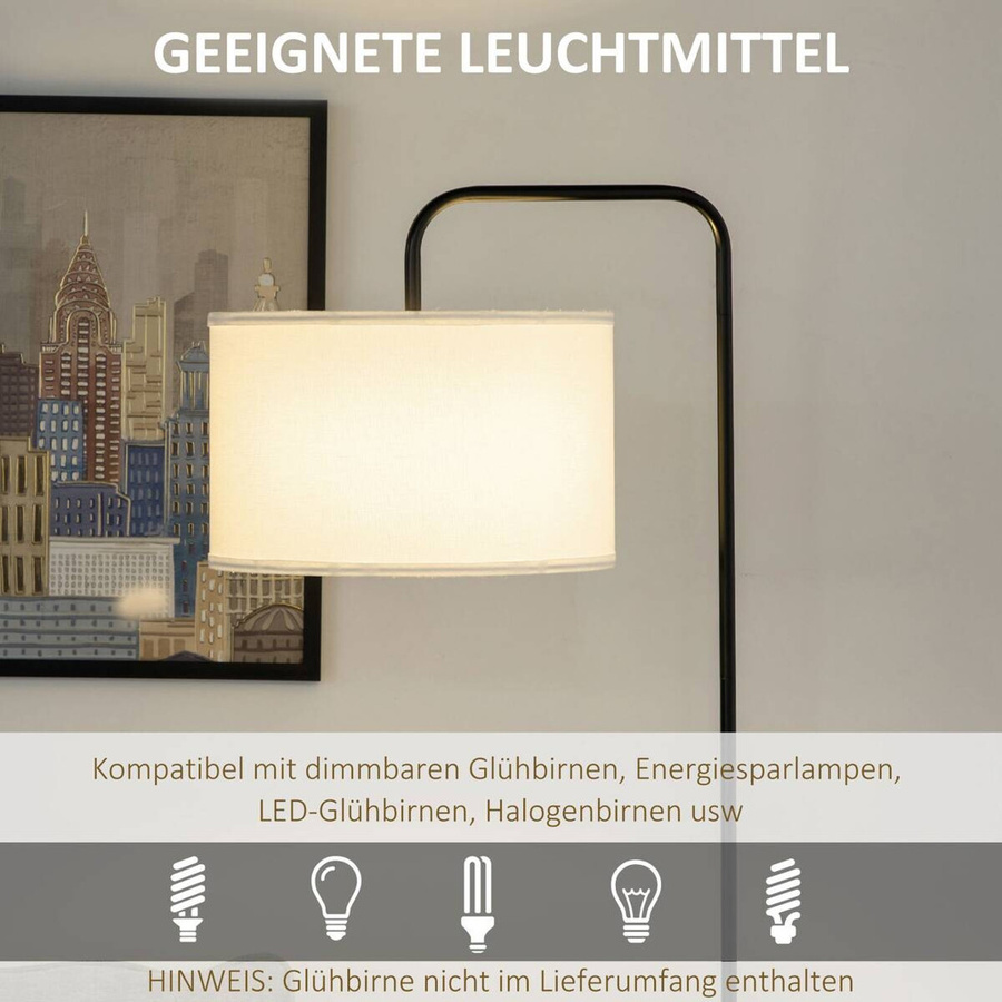 HOMCOM Stehleuchte modern in Weiß mit Stoffschirm und E27 Fassung, B/H/T: 38 x 163,5 x 64 cm - Bild 4