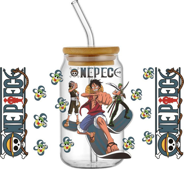 Bandai Piraten-Anime UV DTF 3D Aufkleber Folien für 16oz Glasbecher in 28 Designs, Multicolour - Bild 1
