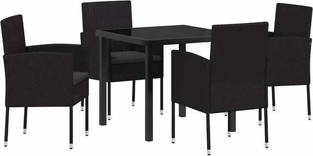vidaXL Garten Essgruppe 5-teilig aus Poly-Rattan mit Kissen in Schwarz - Bild 1