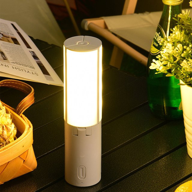 Feimefeiyou Tragbare Klappbare Campinglampe mit USB-C Aufladung, Faltbares Nachtlicht für Outdoor und Wohnheim, Warmweiß, Grau oder Weiß - Bild 1