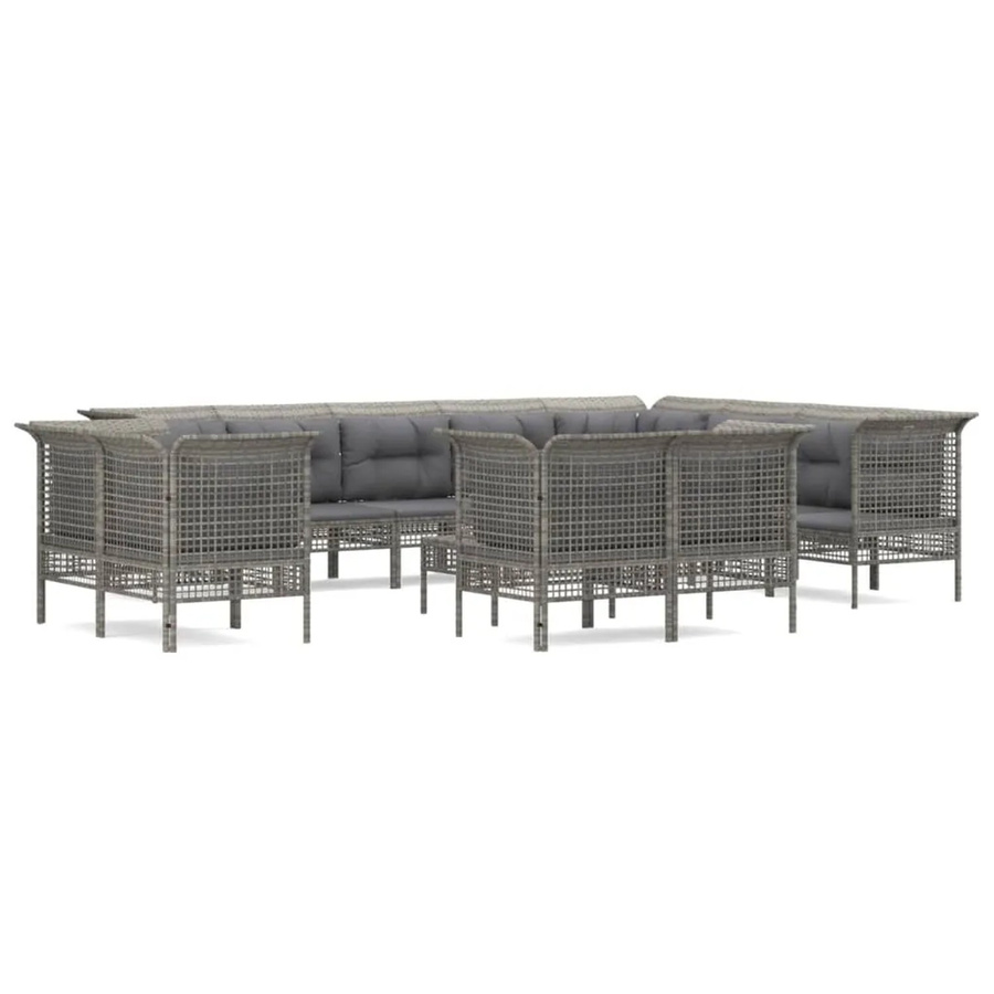 vidaXL 13-tlg Garten-Lounge-Set in Grau mit Kissen aus Poly Rattan und Metallgestell - Bild 2