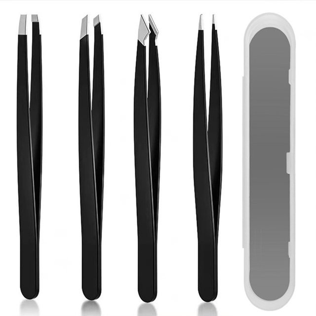 MOZHOU Augenbrauenpinzetten 4er-Pack, Edelstahl, Schwarz, Unisex - Bild 1