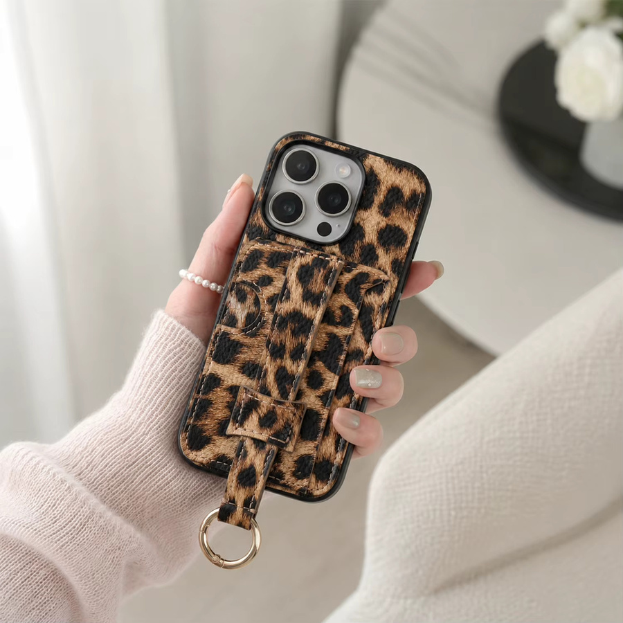 Apple Handyhülle aus strukturiertem PU-Leder mit Leopardenmuster und Kartenhalter für iPhone 17/16/15/14 Pro Max, Multicolour - Bild 2
