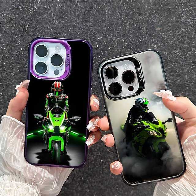 Mesuca Handyhülle im H-KawasakiS Motorrad Design für iPhone 11 bis iPhone 17 Pro Max und weitere Modelle - Bild 1