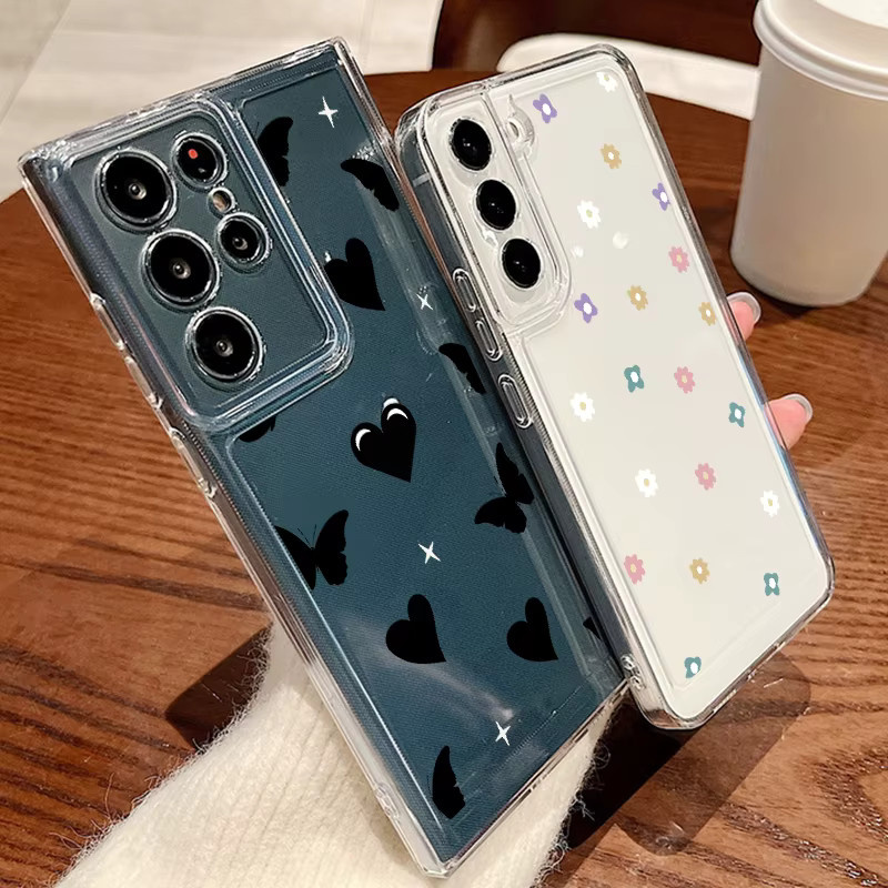Transparente Silikon Schutzhülle mit Herz-Design für Samsung Galaxy S25 S24 S23 S22 Ultra und weitere Modelle - Bild 1