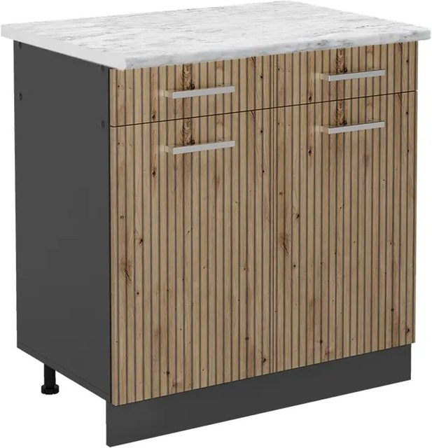 Vicco Küchenunterschrank R-Line Artisan-Eiche und Anthrazit mit Marmor-Optik, B/T/H: 80 x 60 x 81,6 cm - Bild 1