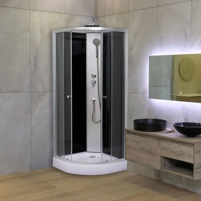 Aloni Eckdusche Komplettdusche mit Schiebetür, Schwarz, Transparent, B/T/H: 100 x 100 x 235 cm - Bild 1