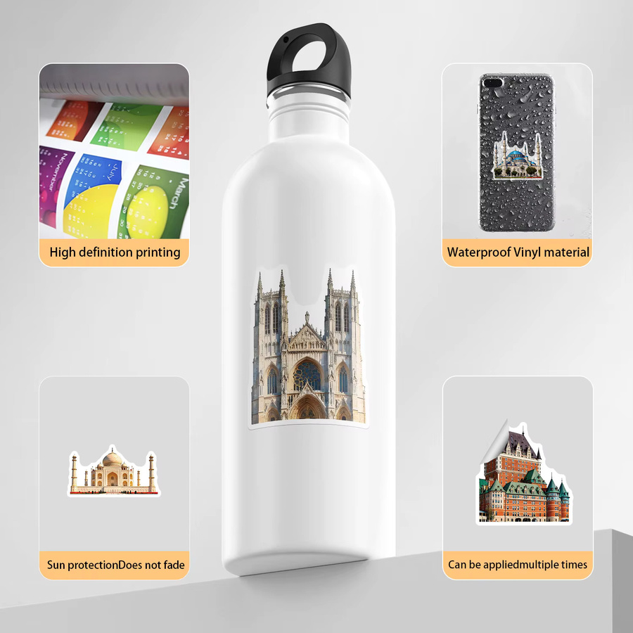 50 Stück Vintage Architektur Aufkleber in Multicolour für Koffer, Notebook und Schreibwaren - Bild 3