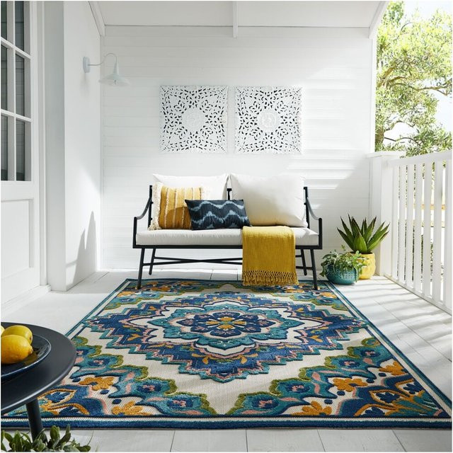 Waschbarer Outdoor-Teppich Kadima Design in Blau und Multicolour mit floralem Muster, B/T: 200 x 290 cm - Bild 1