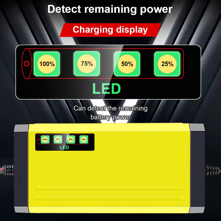 Nass-Trocken Blei-Säure Batterie Ladegerät mit LED Display und Puls-Reparaturfunktion für Auto, Motorrad und Lkw, 12V 2A, Gelb - Bild 3