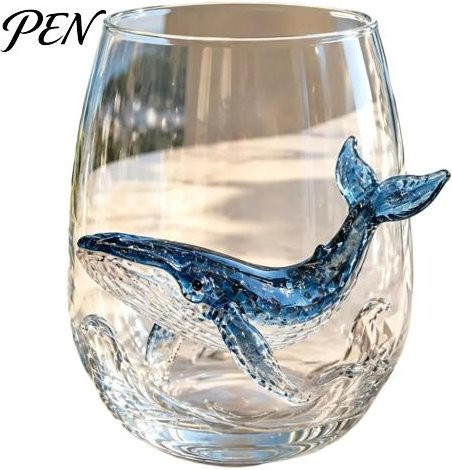 Wangmingyuan Ozeanglas mit Goldrand und Tintenfisch-Design, handbemalter Wasserbecher aus Glas, transparent, 355 ml - Bild 1