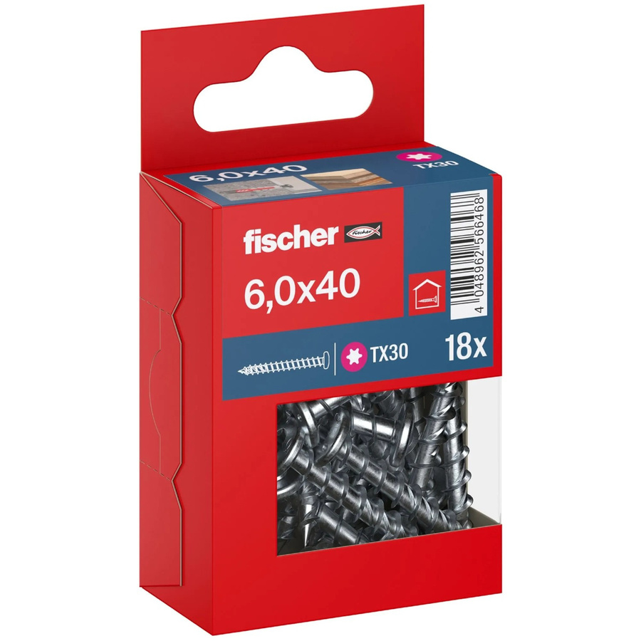 Fischer PowerFast II Pan Head TX Vollgewindeschraube für Holz, verzinkt, Durchmesser: 6 mm, Länge: 40 mm, 18 Stück - Bild 2
