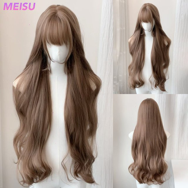 MEISU Perücke, synthetische Faser, lang, gewellt, mit Pony, Unisex - Bild 1