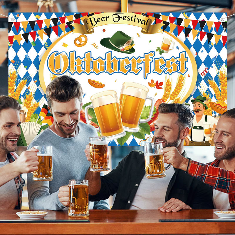 Oktoberfest Banner mit rustikalem Karomuster als Party-Dekoration für dein bayerisches Herbstfest in Blau und Mehrfarbig - Bild 5