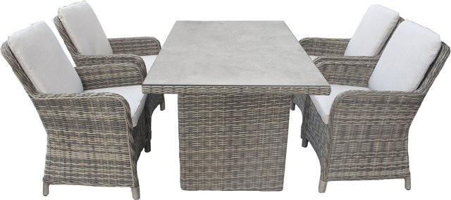 bellavista Home & Garden Dining-Set Ria in Grau mit Tisch und 4 Sesseln aus Polyrattan-Geflecht, Tisch B: 160 cm, T: 90 cm, H: 75 cm - Bild 1
