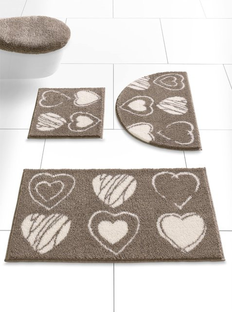 Rutschhemmende Badematte mit Herzmotiven in Beige aus 100% Polyacryl, für Fußbodenheizung geeignet - Bild 1