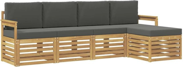 vidaXL Outdoor-Sofagarnitur 5-teilig in L-Form aus Akazienholz mit Polstern in Weiß und Anthrazit - Bild 1