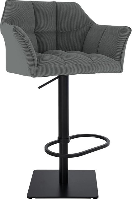 DELUKE Barhocker SIHAR mit Lehne aus Cord in Grau und Edelstahl gebürstet, B/T/H: 64 x 45 x 88 cm - Bild 1