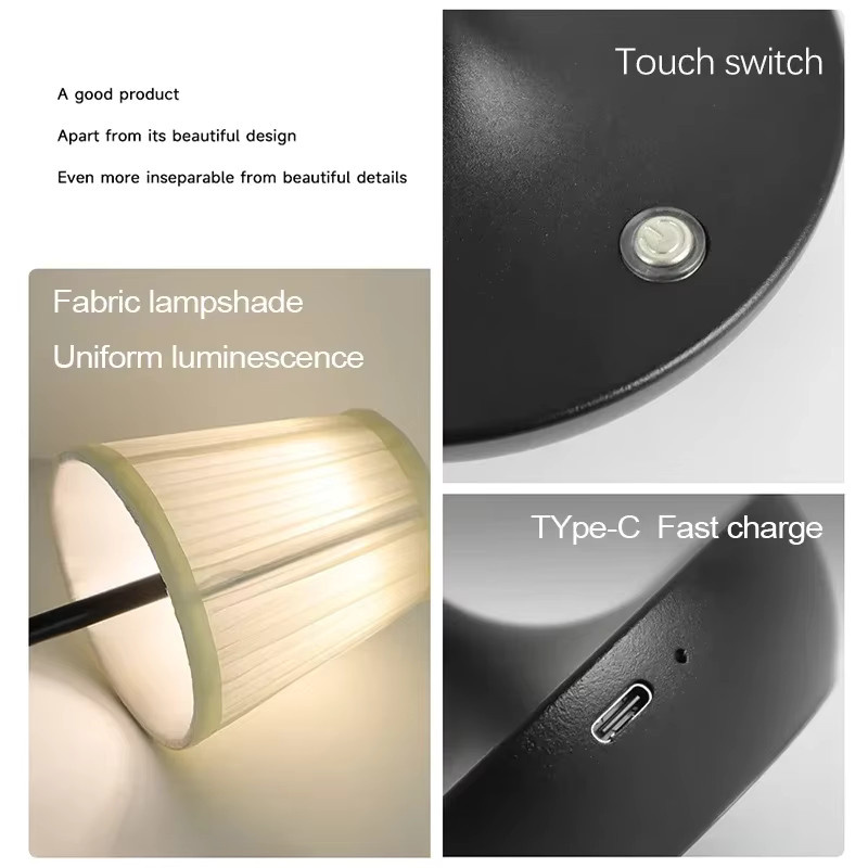 Dimmbare LED-Tischlampe von lyfs im orientalischen Stil mit Stofflampenschirm und USB-Wiederaufladung für dein Schlafzimmer - Bild 4