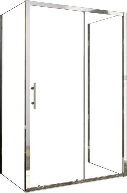 AICA U-Form Duschkabine mit Schiebetür und Seitenwand aus transparentem ESG Sicherheitsglas, Farbe: Silber/Transparent, B/T/H: 120 x 70 x 190 cm - Bild 1