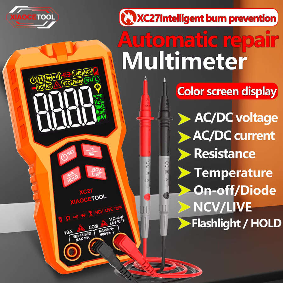 XIAOCETOOL Digitales Multimeter mit Sprachausgabe, explosionsgeschütztes Mini-Multitester in Orange - Bild 2
