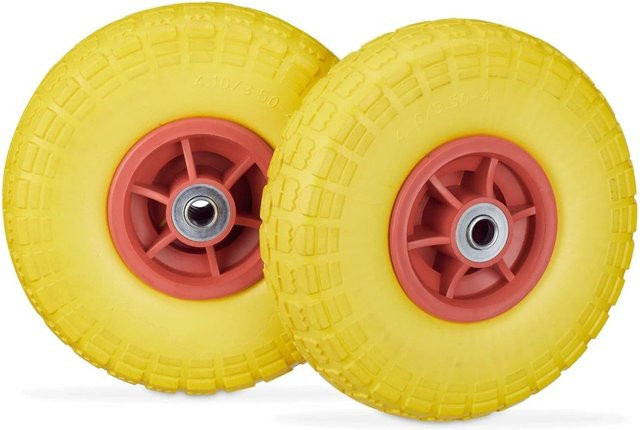 Relaxdays Sackkarrenrad 2er Set aus PU in Gelb und Rot, pannensicher, Durchmesser: 26 cm, Breite: 8,5 cm, Gewicht: 850 g - Bild 1