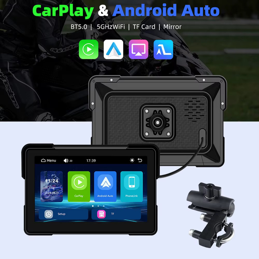 EKIY Kabelloses CarPlay und Android Auto Motorrad-Navigationsdisplay mit 7,0 Zoll Bildschirm, GPS und TPMS, Schwarz - Bild 2