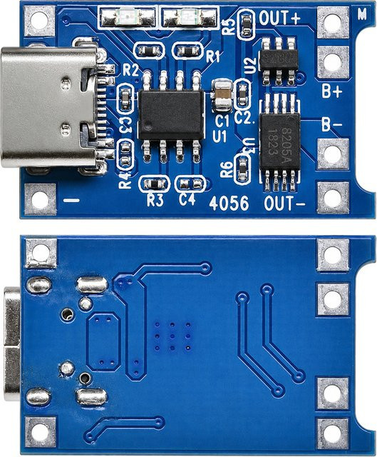 VORILYNEX TP4056 Lithium-Akku-Lademodul mit Doppelschutz, USB-C/Mini-USB/Micro-USB, 5V 1A, Blau - Bild 1
