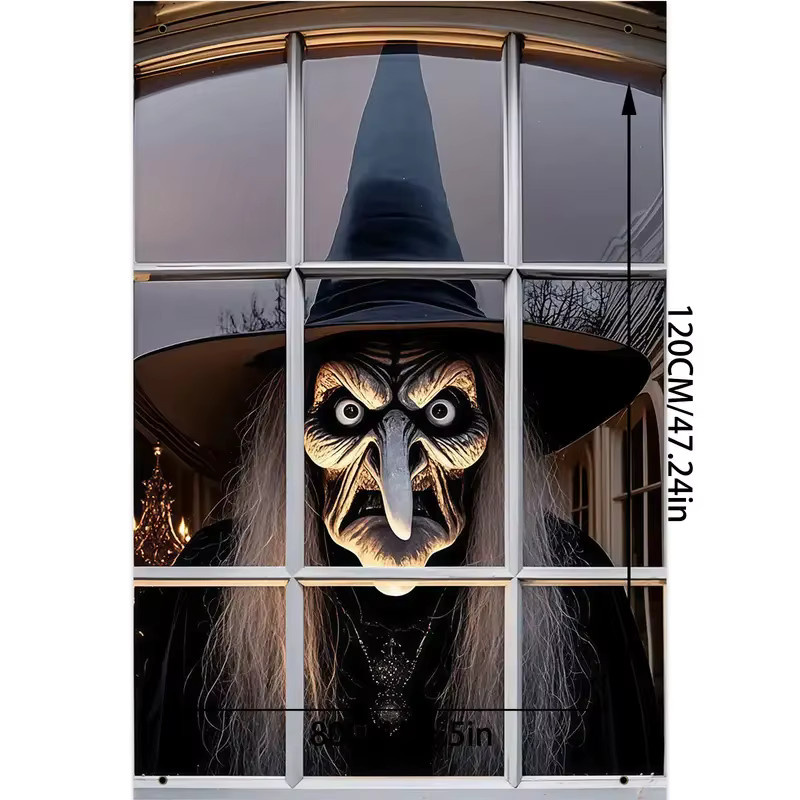 VIKAMA Halloween Haunted Witch Türflagge als Party-Dekoration für Innen und Außen, bunt, B/H: 80 x 120 cm - Bild 2