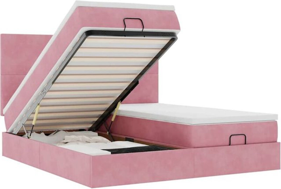 Vidaxl Ottoman Polsterbett mit Matratze und LED in Rosa aus Samt, B/T/H: 180 x 200 x 118 cm - Bild 1