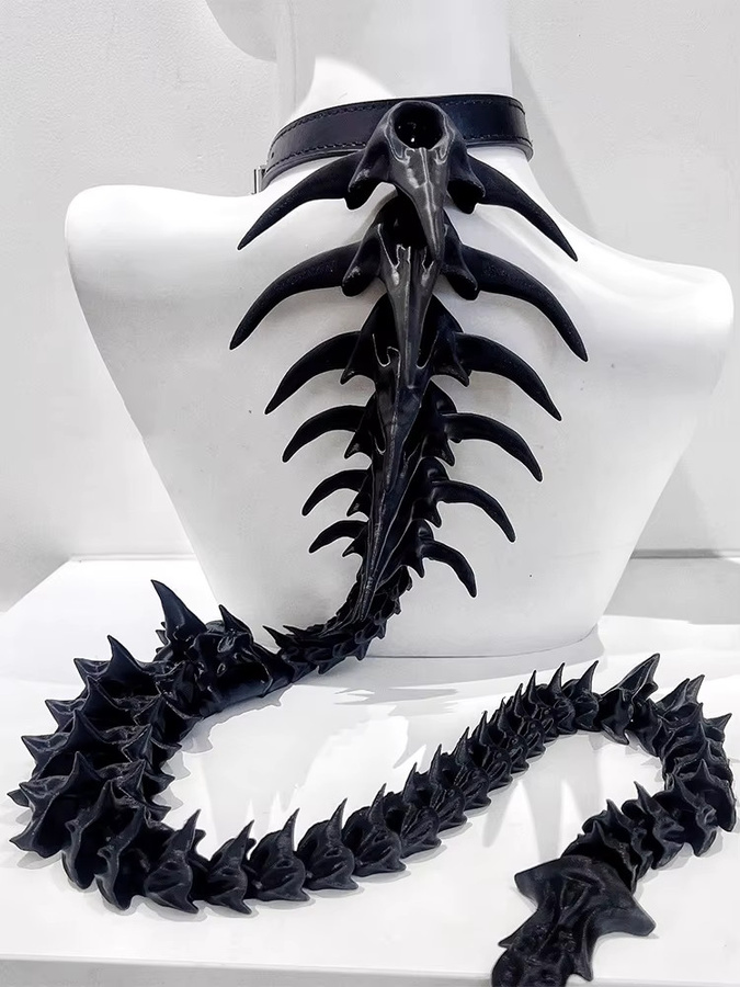 ZHUHE Halskette, schwarze Drachen-Wirbelsäule, Gothic-Punk, Unisex - Bild 2