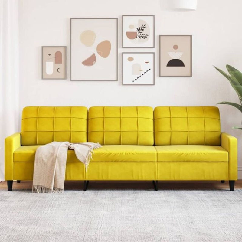 Modernes 3-Sitzer-Sofa von Vidaxl aus Samt in Gelb mit Metallgestell, Breite: 226 cm - Bild 1