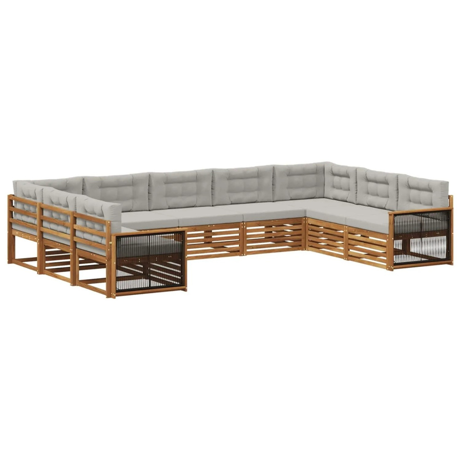 vidaXL Outdoor-Sofagarnitur in U-Form aus Akazienholz mit Kissen in Hellgrau - Bild 2