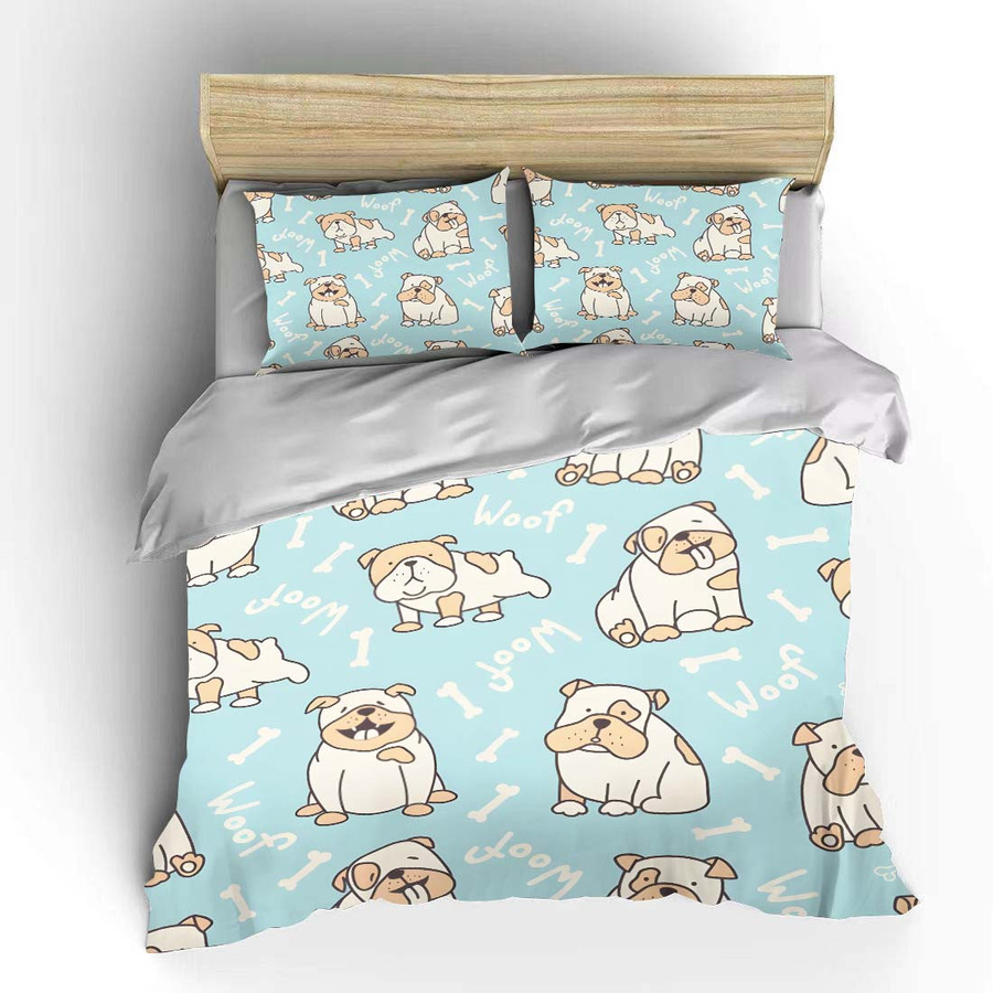Flylo Bettwäsche-Set für Kinder mit Cartoon-Hunde und Knochenmuster, 3-teilig, Digitaldruck, weich und atmungsaktiv, B/T/H: 135 x 200 cm - Bild 3