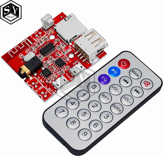 Baishundianzi Bluetooth 5.0 Audio-Empfänger Modul mit MP3 WAV Decodierung, USB und TF Unterstützung, inklusive IR Fernbedienung, Rot - Bild 1