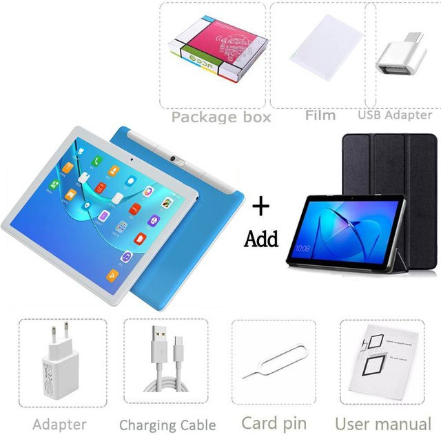Android 11 Tablet mit 10,1 Zoll Display, Octa Core Prozessor, 64 GB Speicher, 4G SIM-Karte Unterstützung, Blau inklusive Cover Case - Bild 1