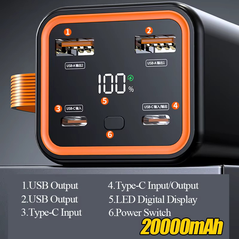 Mini Power Bank 20000 mAh mit 66 W Zwei-Wege Schnellladung, tragbares externes Ladegerät in Schwarz - Bild 3