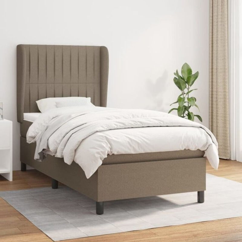 Vidaxl Boxspringbett mit Matratze in Taupe meliert und Weiß aus Stoff, B/T: 100 x 200 cm - Bild 1