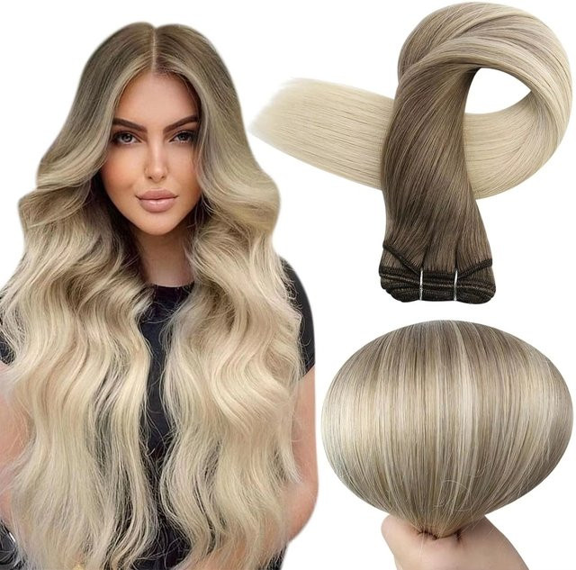 Full Shine Echthaar Schussverlängerungen, Remy Haar Bündel, Ombre Blond, 100g - Bild 1