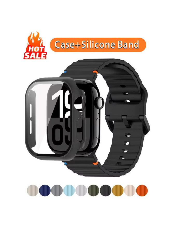 FancyWrist Sport-Wellenarmband aus Silikon mit Glas und Gehäuse für Apple Watch Serie 11, 10, 9, 8, 7, 6, 5, SE, Farbe: Grün - Bild 2