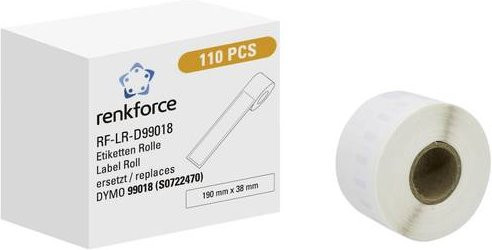 Renkforce Etikettenrolle Weiß, 110 Stück, Vielzweck-Papieretiketten kompatibel mit DYMO 99018, B: 190 mm, H: 38 mm, permanent haftend - Bild 1