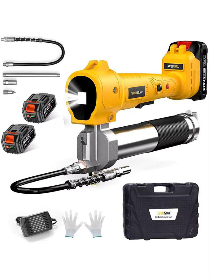 Taskstar kabellose elektrische Fettpistole Set mit 10000 PSI, gelb, kompatibel mit Makita 18V Akku, inklusive 99,4 cm flexiblem Schlauch und LED-Licht - Bild 6