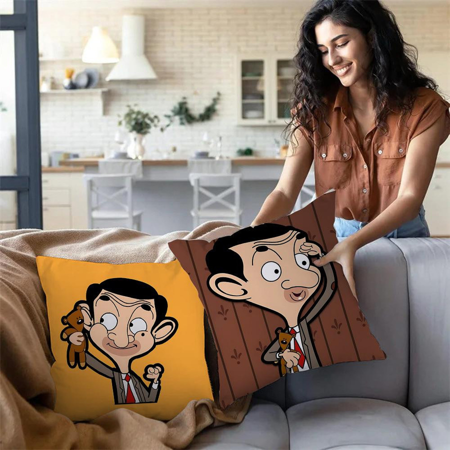 Niedlicher Anime Mr. Bean Kissenbezug aus Plüsch mit doppelseitigem Druck, Multicolor, B/T/H: 18 x 18 x 18 cm - Bild 4