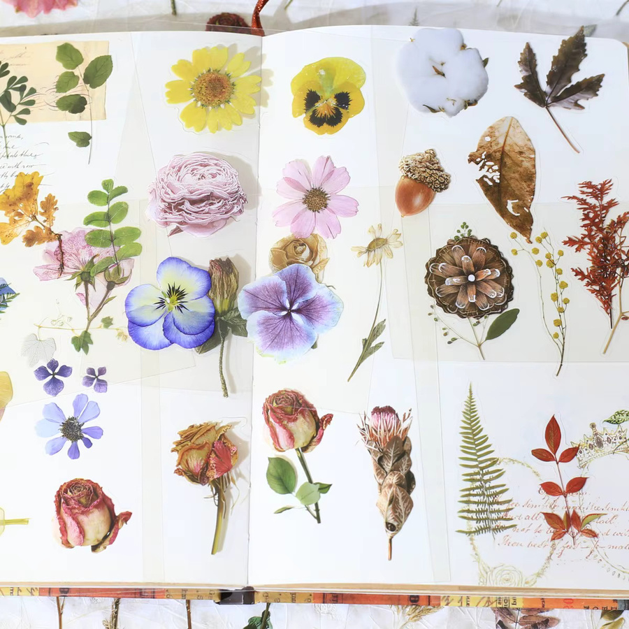 Journamm 80 Stück transparente PET-Blumen-Aufkleber mit nicht wiederholenden Mustern in Multicolour für Scrapbooking und Journaling - Bild 2