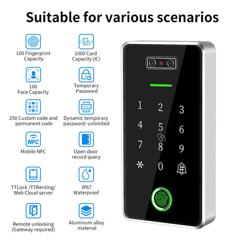 LUCKING DOOR Smart Lock mit Fingerabdruck- und Gesichtserkennung, Zugangskontrolltastatur, RFID-IC-Kartenleser und TTlock TTHotel TTRenting Unterstützung - Bild 3