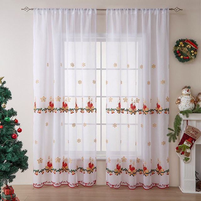 ZJBYZHOUSEHOLD Weihnachtsvorhang mit Schneeflocken-Stickerei, Weiß, Transparent, B: 200 cm, H: 100 cm - Bild 1
